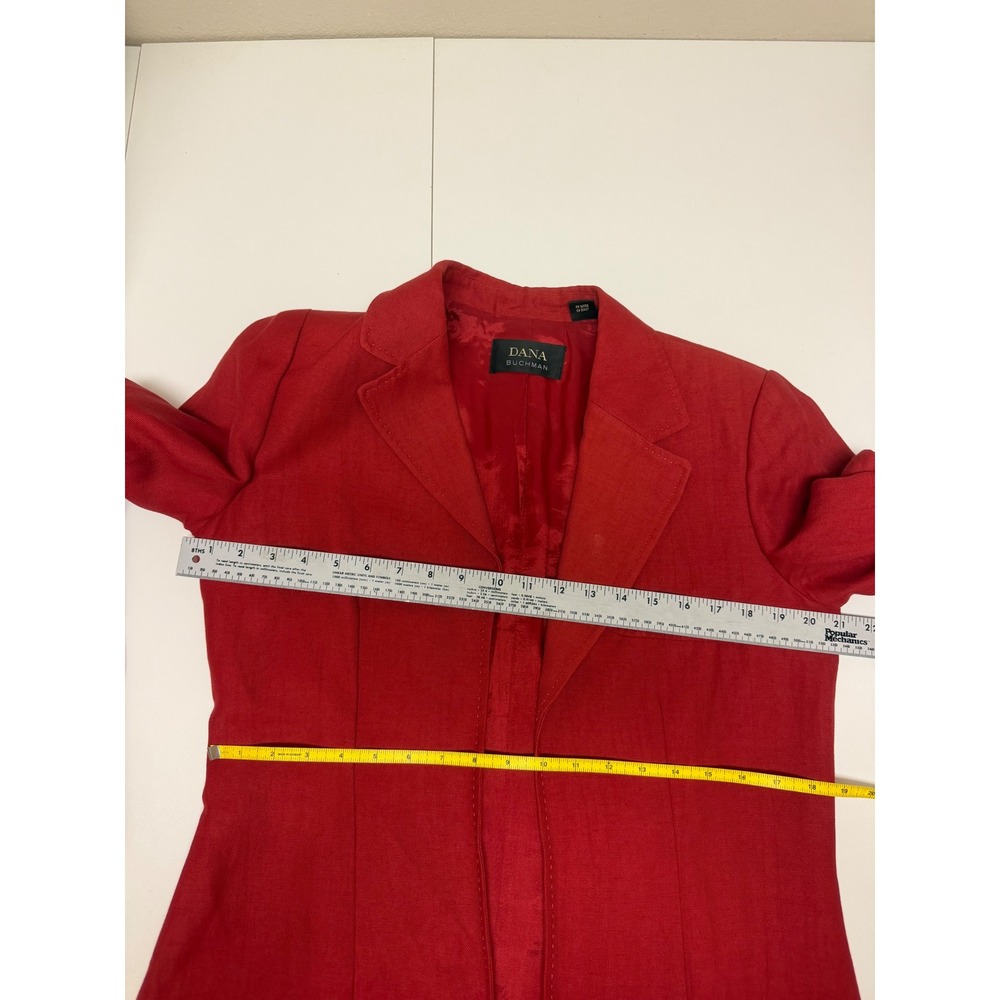 Dana Buchman Blazer Women 8 Red Open Front Textured Notched Lapel Linen Blend - Picture 11 of 12